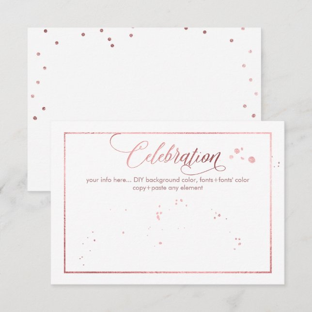 Pix Dezines Celebration, Dazzled/Imitate Rose Gold Einladung (Vorne/Hinten)