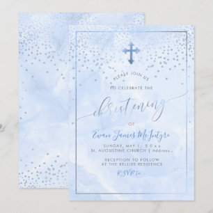 Pix Dezines Corn Blume Blauer Marmor Christening Einladung