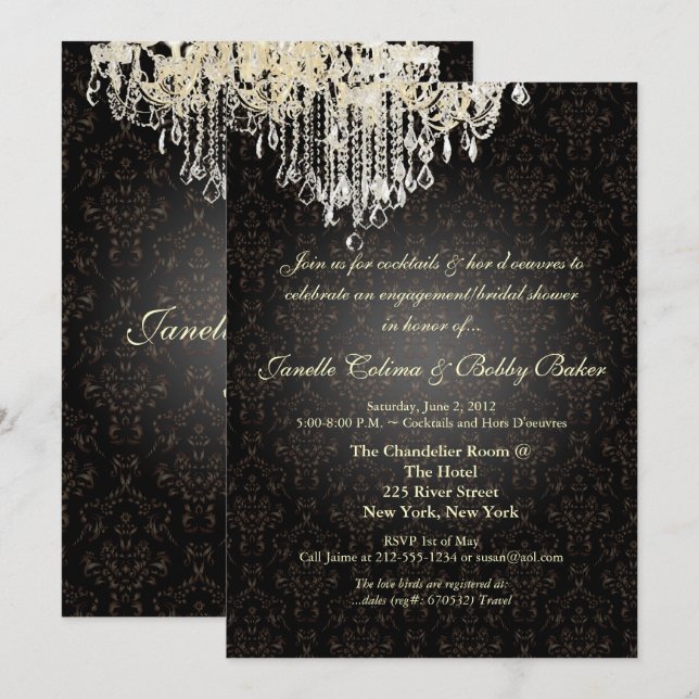 Pix Dezines Crystal Chandelier+arianna Damask Einladung (Vorne/Hinten)
