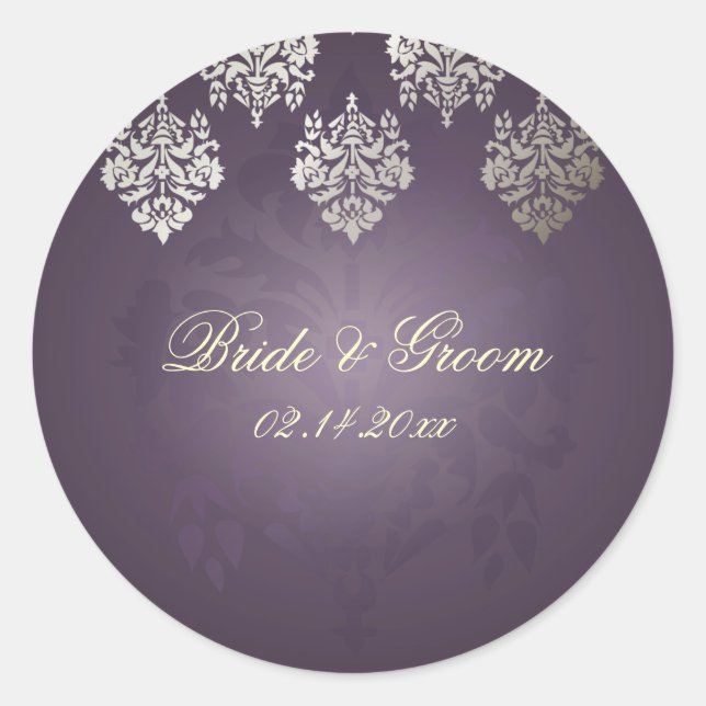Pix Dezines Damask 6 Pflaume + Imitate Silberklebe Runder Aufkleber (Vorderseite)