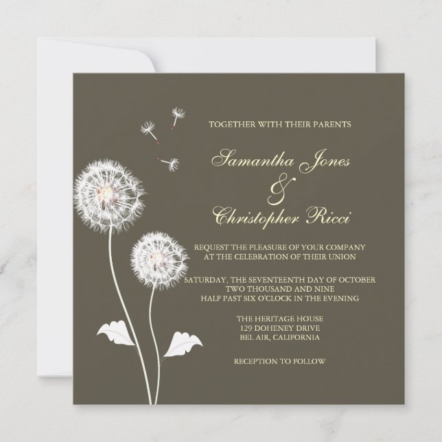 Pix Dezines Dandelion, dunkle Hintergrundfarben Einladung (Vorderseite)