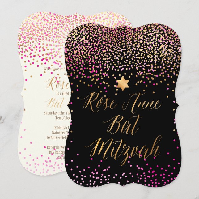 Pix Dezines Dazzled Gold/Imitat Foil/Bat Mitzvah Einladung (Vorne/Hinten)