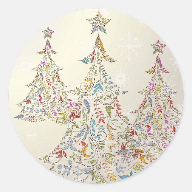 Pix Dezines DIY Retro-Weihnachtsbäume Runder Aufkleber (Vorderseite)