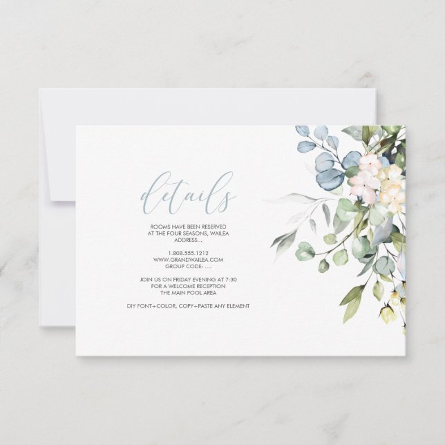 Pix Dezines Elegant Blue Gum Eucalyptus DETAILS Einladung (Vorderseite)