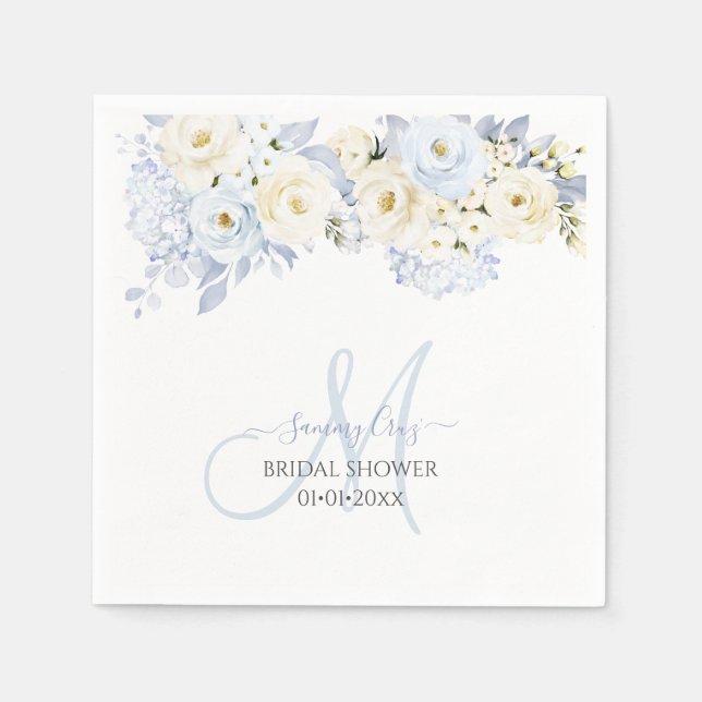 Pix Dezines Elegant Ice Blue Hyde Cream Rose Serviette (Vorderseite)
