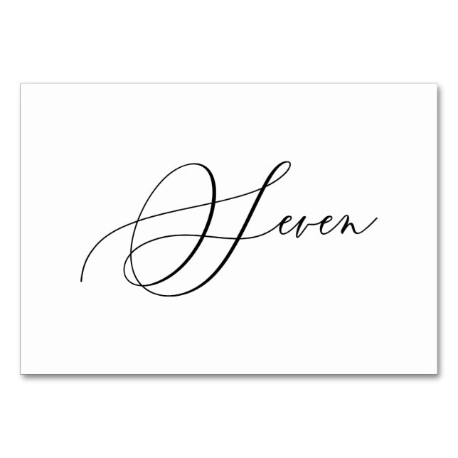 Pix Dezines Elegante Romantische Kalligrafie Seven Tischnummer (Vorderseite)