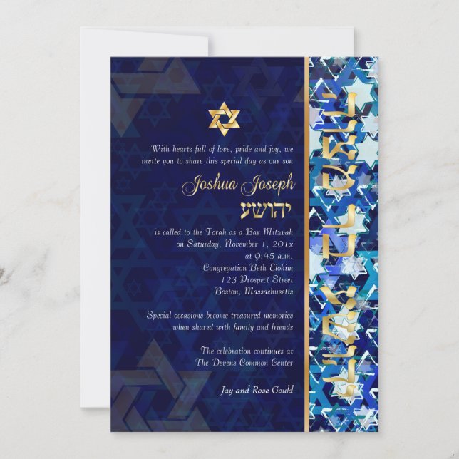 Pix Dezines grunge stars/Bar Mitzvah/dunkelblau/go Einladung (Vorderseite)