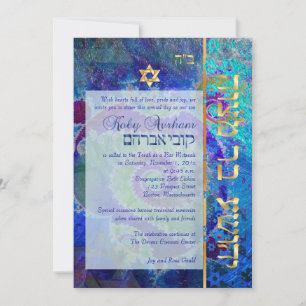 Pix Dezines grunge stars/Bar Mitzvah/dunkelblau/go Einladung