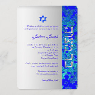Pix Dezines grunge stars/Mitzvah/blau/silber Einladung