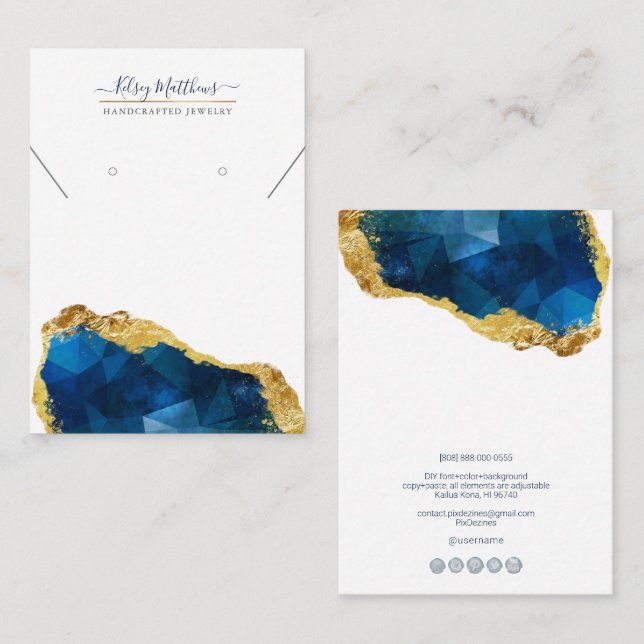 Pix Dezines H2 Quarz Crystal Sapphire Blue Gold Visitenkarte (Vorne/Hinten)