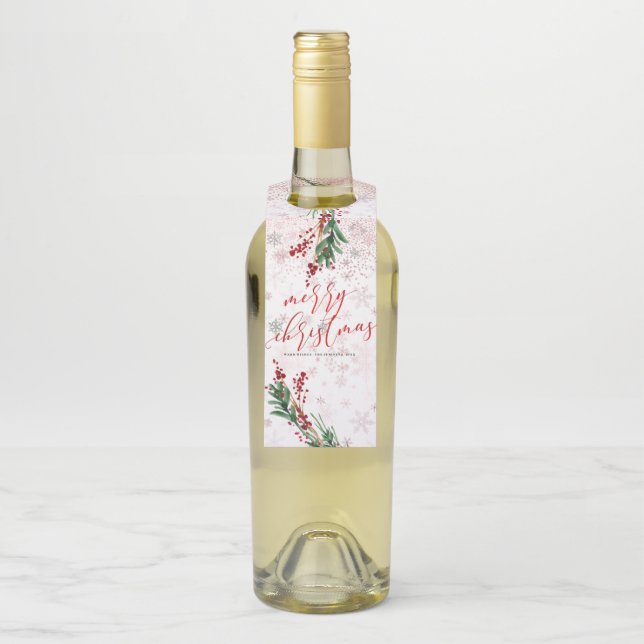 Pix Dezines Holly Berries|Rose Gold Schneeflocken Flaschenanhänger (Auf Flasche)