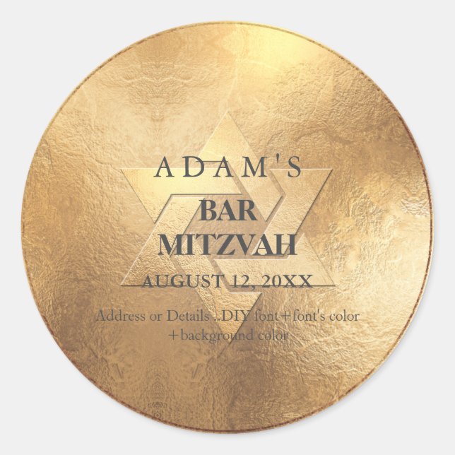 Pix Dezines Imitate Gold Bar Mitzvah / Bat Mitzvah Runder Aufkleber (Vorderseite)