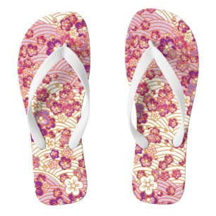 Pix Dezines kimono/pink sakura/Imitate chirimen Flip Flops