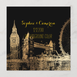 Pix Dezines London/Imitats Gold Foil/DIY Hintergru Einladung