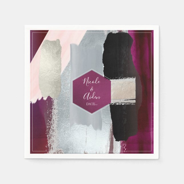 Pix Dezines Moderne Kunst, Blush Burgund Hochzeit Serviette (Vorderseite)