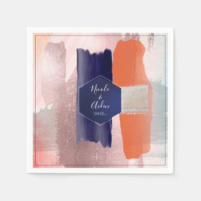 Pix Dezines Moderne Kunst, Marine und Rose Gold Serviette (Vorderseite)