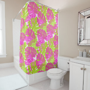 Pix Dezines Monstera/Limon/Neon Pink/DIY Hintergru Duschvorhang