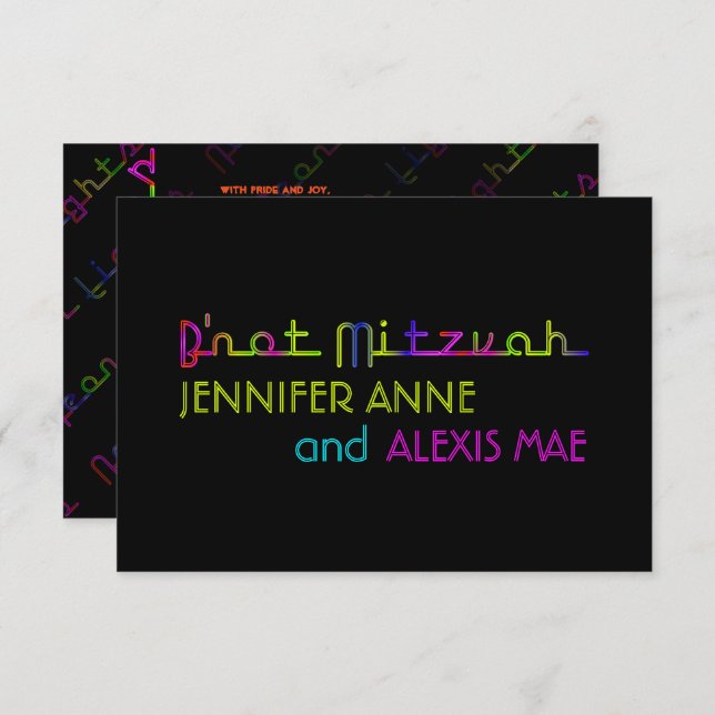 Pix Dezines Neon Lichter b'not mitzvah Einladung (Vorne/Hinten)