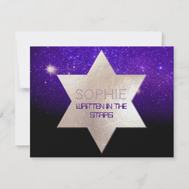 Pix Dezines Night Sky/Lila/Mitzvah Celebration Einladung (Vorderseite)