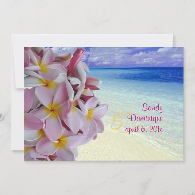Pix Dezines Pink Plumeria + Strand Einladung (Vorderseite)