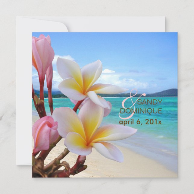 Pix Dezines Pink Plumeria + Strand Einladung (Vorderseite)