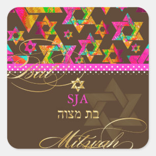 Pix Dezines Psychedelic Stars/Bat Mitzvah Quadratischer Aufkleber