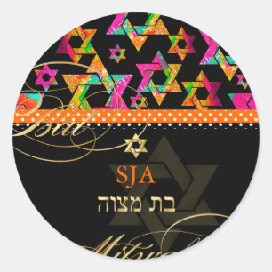 Pix Dezines Psychedelic Stars/Bat Mitzvah Runder Aufkleber
