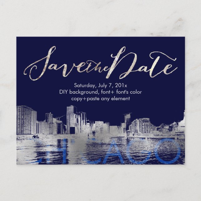 Pix Dezines/Rett Date/Silver/Chicago Lakeshore Ankündigungspostkarte (Vorderseite)