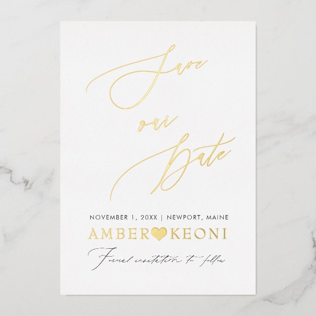 Pix Dezines Rettete unser Date Luxe Calligraphie Folieneinladung (Vorderseite)
