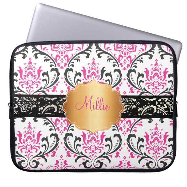 Pix Dezines Rossi Damask/DIY Monogramm+Farbe! Laptopschutzhülle (Vorderseite)
