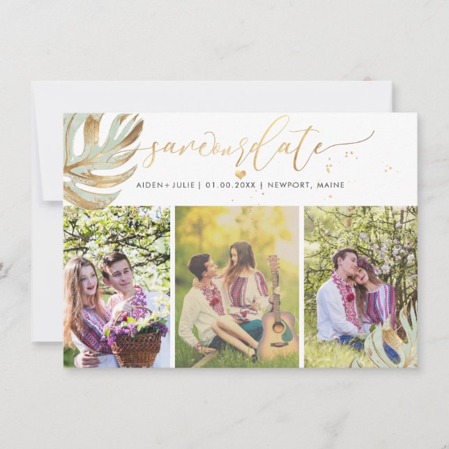 Pix Dezines Seafoam Green Monstera Imitats Metalli Save The Date (Vorderseite)