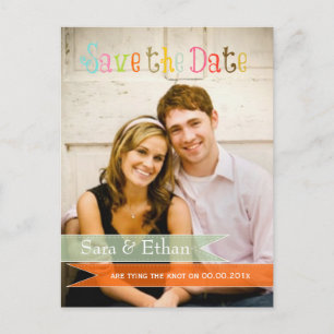 Pix Dezines seafoam+orange Save the Date Ankündigungspostkarte