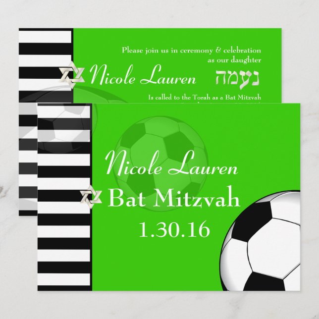 Pix Dezines Soccer Bat Mitzvah Einladung (Vorne/Hinten)