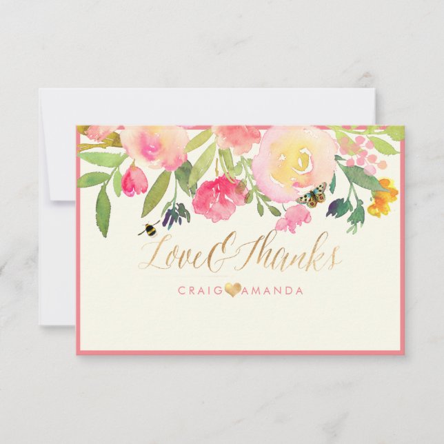 Pix Dezines Spring Floral Watercolor Vielen Dank Dankeskarte (Vorderseite)