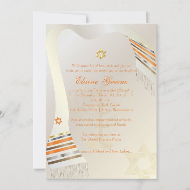 Pix Dezines Tallit/Stilvoll Bat Mitzvah/Gold Einladung (Vorderseite)