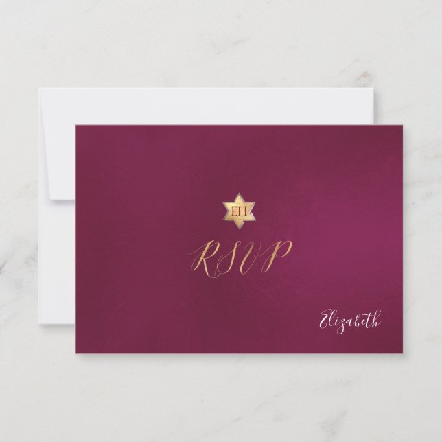 Pix Dezines UAWG minimalist Dahlia Red Mitzvah ✡ RSVP Karte (Vorderseite)