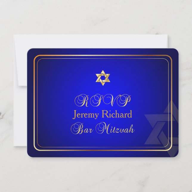 Pix Dezines uAwg Star, Bar Mitzvah/Königsblau+gold Einladung (Vorderseite)