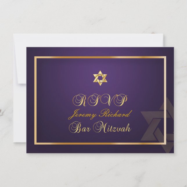 Pix Dezines uAwg Star, Bar Mitzvah/Pflaume+Gold Einladung (Vorderseite)
