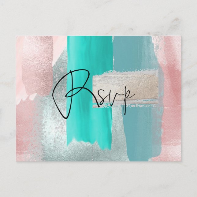 Pix Dezines UAWG w Meals, Modernes Blush Aqua Einladungspostkarte (Vorderseite)