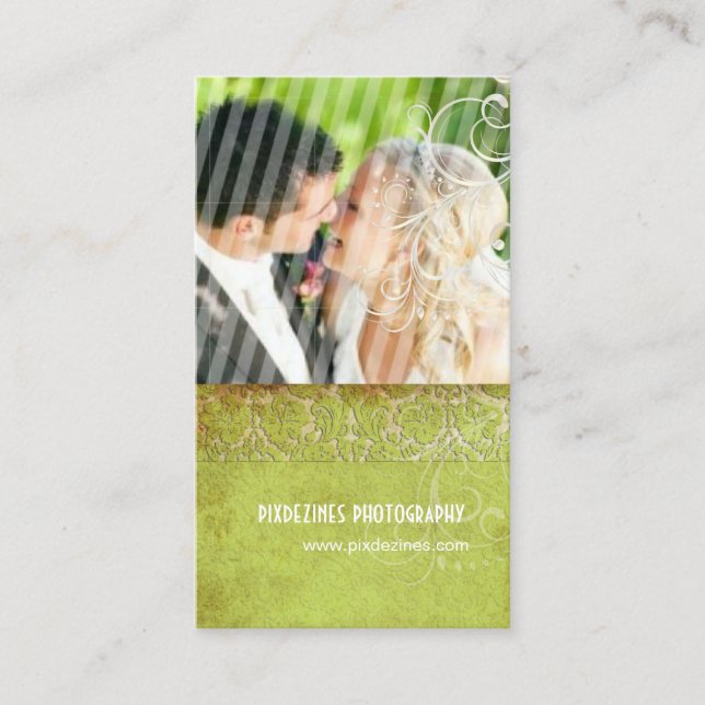 Pix Dezines Vintag Grunge Damask / Grün Visitenkarte (Vorderseite)