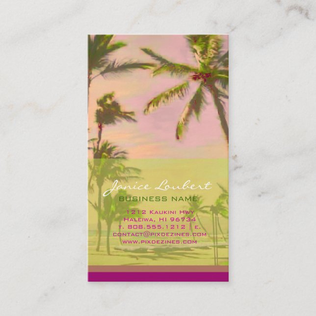 Pix Dezines Vintag Hawaiian Beach Scene/Magenta Visitenkarte (Vorderseite)