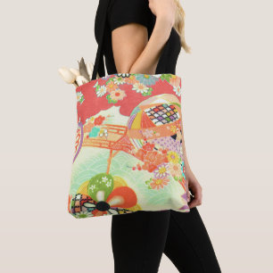 Pix Dezines Vintag Kimono Print/Peonies/Sakura Tasche