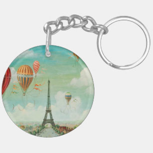 Pix Dezines Vintage Ballons über Paris Schlüsselanhänger