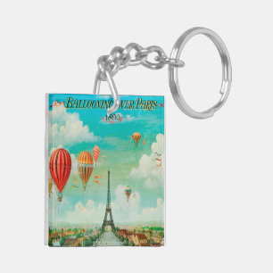 Pix Dezines Vintage Ballons über Paris Schlüsselanhänger