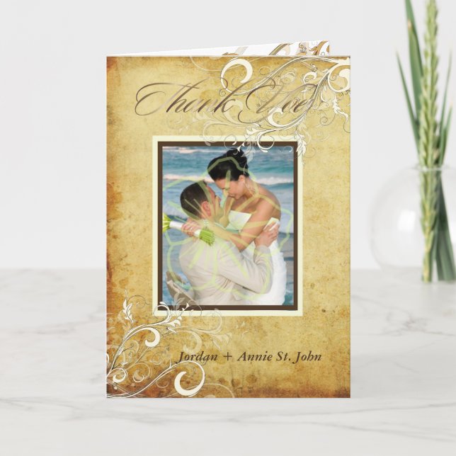 Pix Dezines Vintage Creme Wirbel Dankeskarte (Vorderseite)