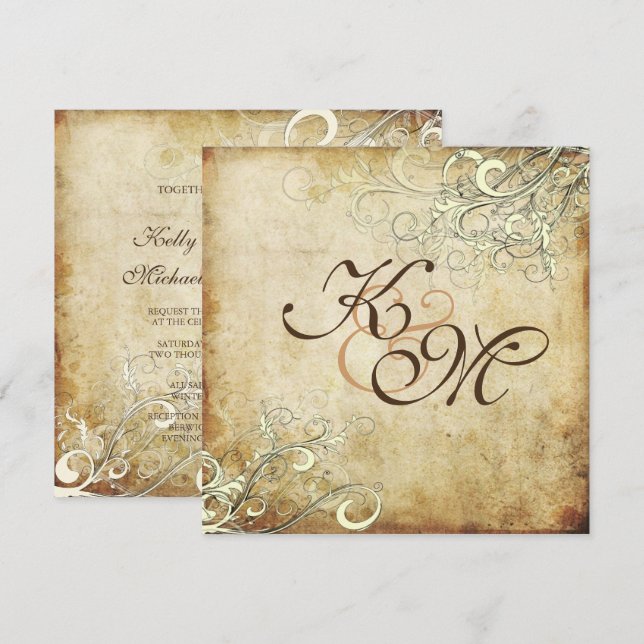 Pix Dezines Vintage Creme Wirbel Einladung (Vorne/Hinten)