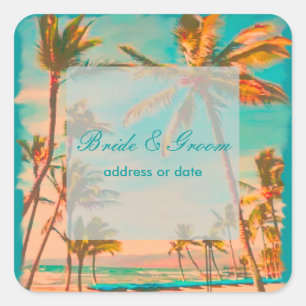 Pix Dezines Vintage Strandszene Quadratischer Aufkleber