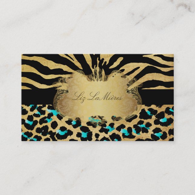 Pix Dezines Vintager Zebra+Leopard Visitenkarte (Vorderseite)