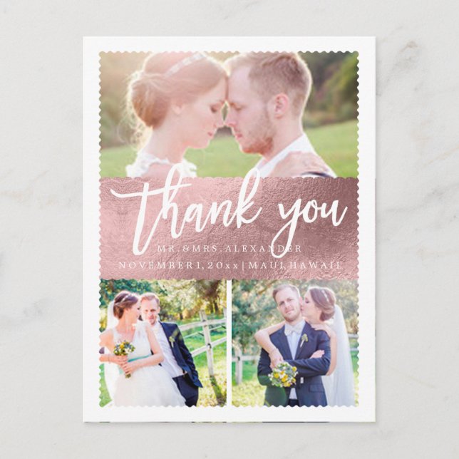 Pix Dezines Wedding Vielen Dank/Imitats Rose Gold  Postkarte (Vorderseite)