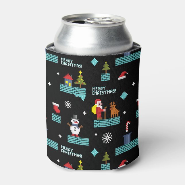 Pixated Frohe Weihnachtsmuster - Retro Design Dosenkühler (Kanne Vorderseite)